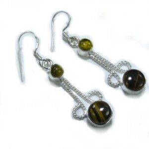 Silver Tiger Eye & Citrine Stone Earrings